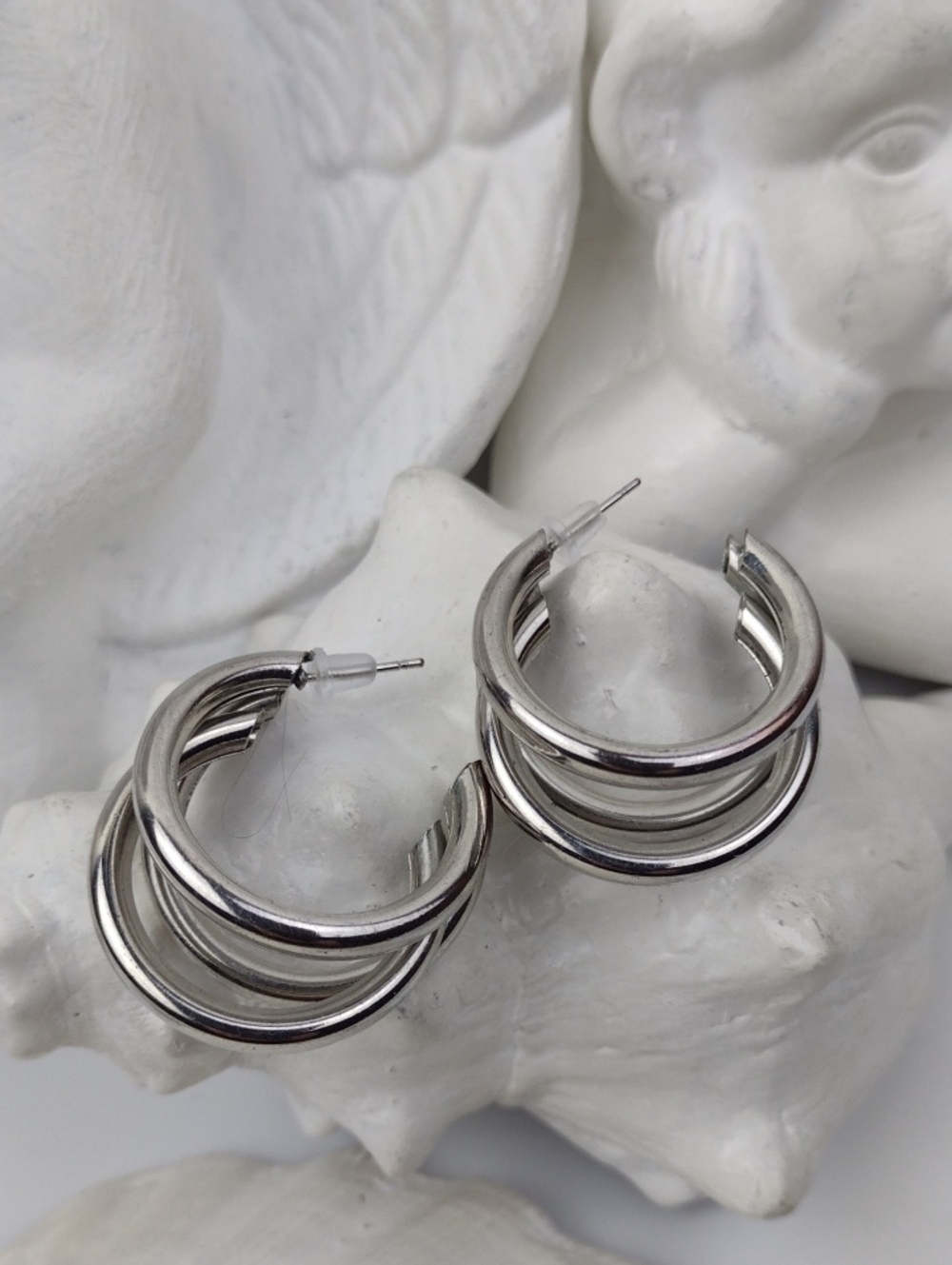 🌻3 For $15 Really Nice Silver Tone Triple Hoop Post Drop Earrings